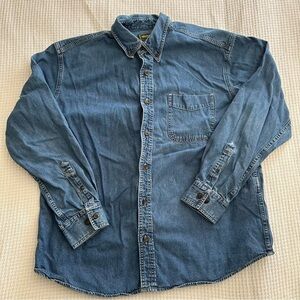 Eddie Bauer Vintage 100% Cotton Blue Medium Wash Denim Button Down Shirt